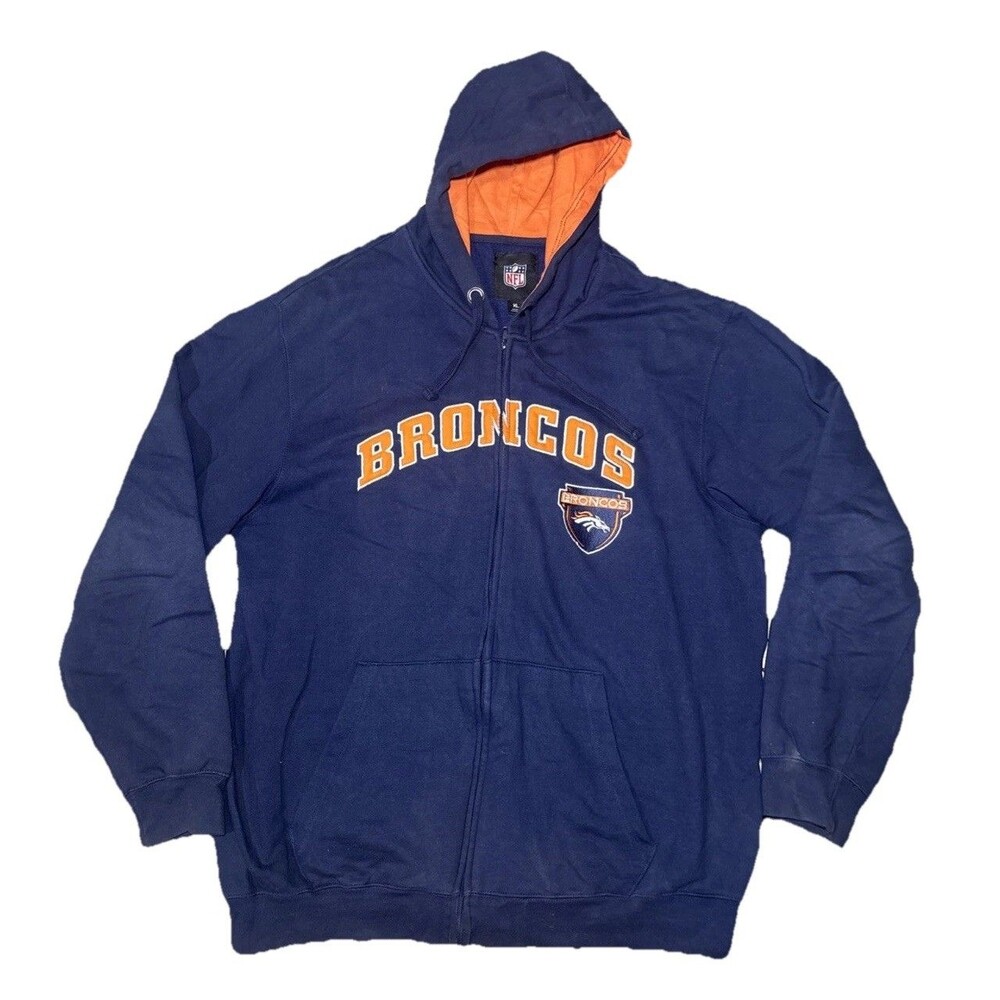 Vintage Denver Broncos Hoodie Medium Navy NFL Zip Jacket Fleece Retro Y2K Logos